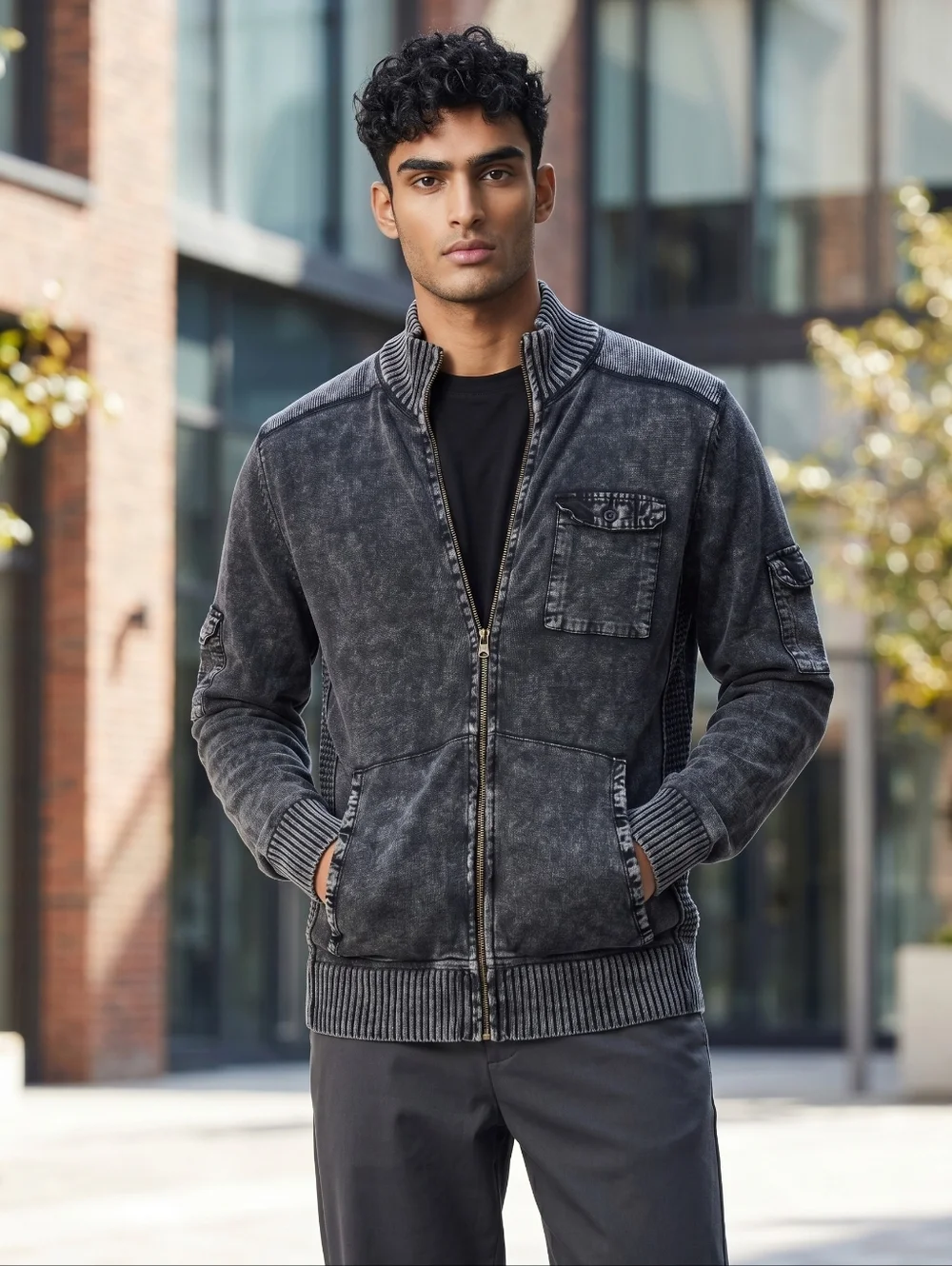 Alex Stevens Gray Cargo Zip Up Sweater with Pockets, M - Picture 1 of 5